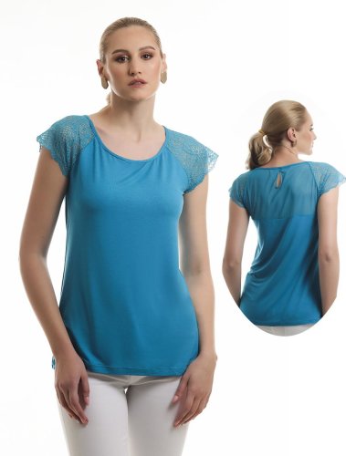 Tricou - flower lace turquoise