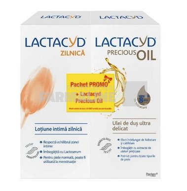 Lactacyd clasic lotiune ingiena intima cu lactaserum 200 ml + lactacyd precious oil 200 ml pachet promo