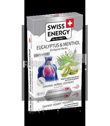 Swiss Energy Pastile pentru gat cu eucalipt, mentol si 20 ierburi alpine 12 pastile