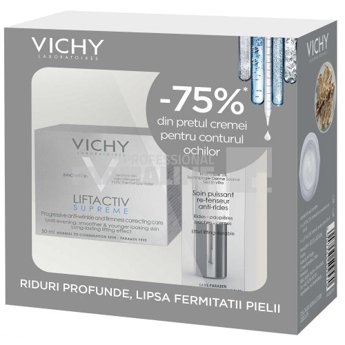 Vichy Pachet Liftactiv Crema antirid si fermitate ten sensibil 50 ml + Crema contur ochi 15 ml 75% din al II-lea 