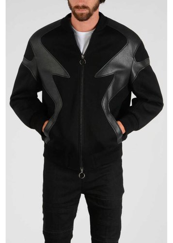 Neil Barrett Eco-Leather Insert Modernist Sweatshirt Bomber Jacket Black