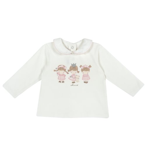 Bluza copii Chicco, inchidere in spate, alb cu model, 47275
