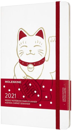 Agenda 2021 - Moleskine 12-Month Weekly Notebook Planner - Maneki-Neko - White, Hardcover Large | Moleskine