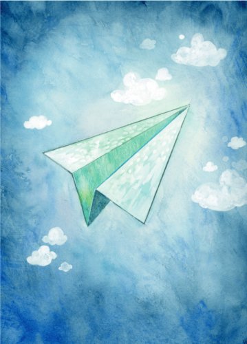 Felicitare - seria fly - avion de hartie - printre nori | ana-maria galeteanu ilustrator