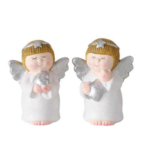 Figurina decorativa - Kiki - Angel - Pottery - White-Silver, doua modele | Boltze