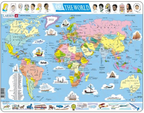 Puzzle 107 piese - Maxi - The World Political Map | Larsen