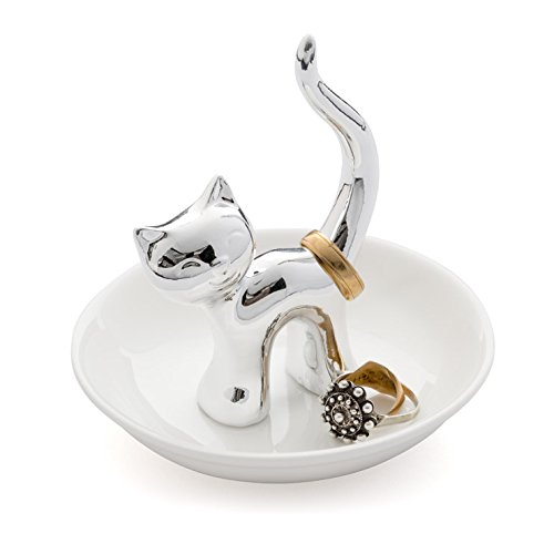 Suport bijuterii - Cat Ceramic Silver | Balvi