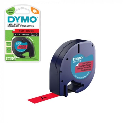 Banda etichetare Dymo Letratag 12 x 4 mm plastic rosie