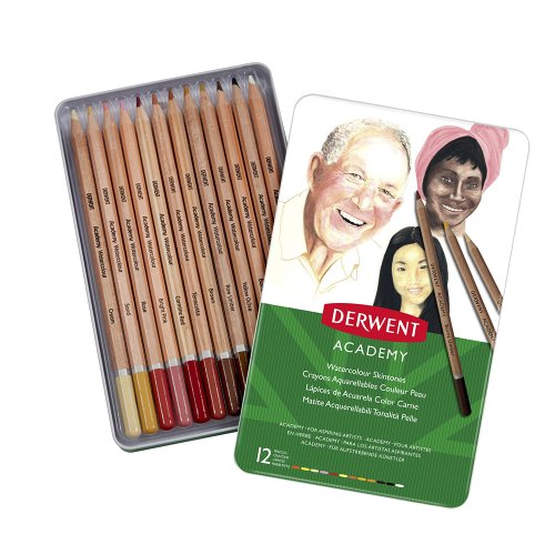Creioane acuarela derwent academy, tonurile pielii, 12 buc/set, calitate superioara, diverse culori