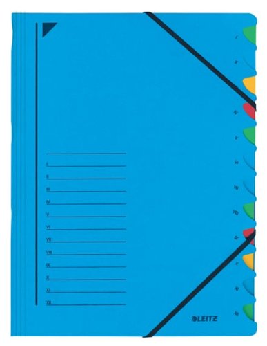 Mapa cu separatoare Leitz Fashion, carton, A4, 12 separatoare, albastru