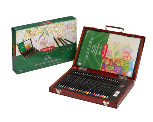 Set complet desen cutie lemn 28buc/set culori metalice, pastel si neon, set cadou pentru desen