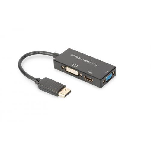 Assmann Adaptor ASSMANN 3in1, DisplayPort Male - HDMI + DVI + VGA Female, Black