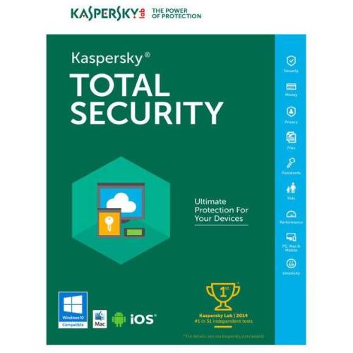 Kaspersky Kaspersky Total Security 2019, 1 Dispozitiv, 2 Ani, Licenta Reinnoire Electronica