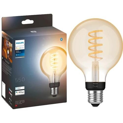 Philips Bec LED inteligent vintage Philips Hue Filament Glob, Bluetooth, Zigbee, G93, E27, 7W (40W), 550 lm, lumina alba (2200-4500K)