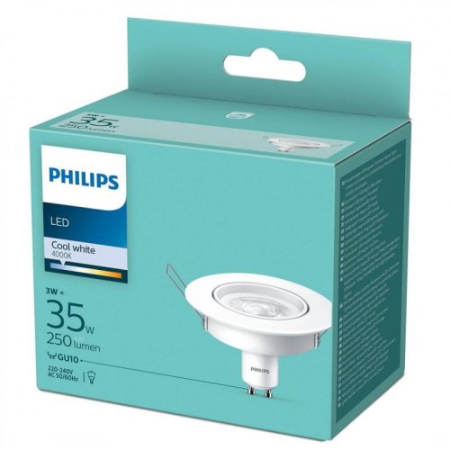 Philips Bec LED spot Philips, GU10, 3W (35W), 230 lm, lumina alba rece (4000K), 9cm