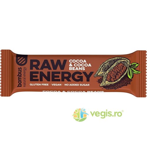 Baton Energizant Raw Energy cu Cacao si Boabe de Cacao fara Gluten 50g