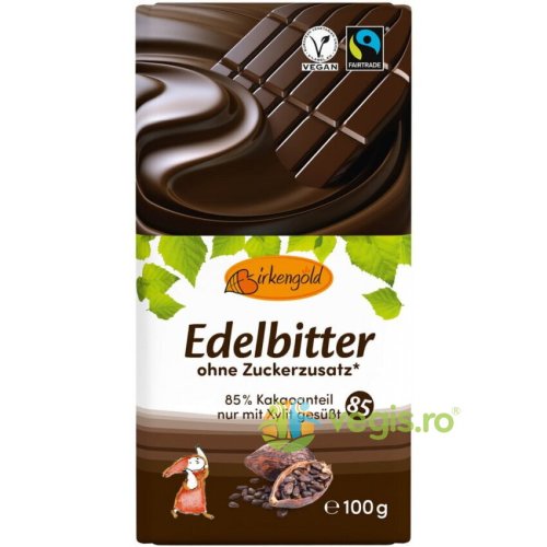 Ciocolata Neagra 85% Cacao Indulcita cu Xylitol fara Zahar 100g