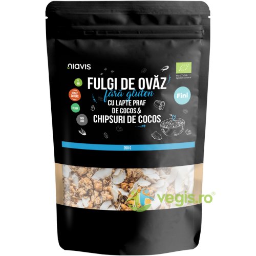 Fulgi de Ovaz Fini fara Gluten cu Lapte Praf de Cocos si Chipsuri de Cocos Ecologici/Bio 200g