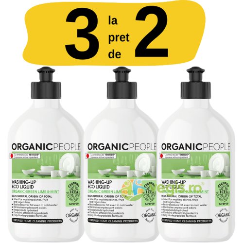 Pachet Detergent Lichid pentru Vase cu Lamaie Verde si Menta Ecologic/Bio 500ml (3 la pret de 2)