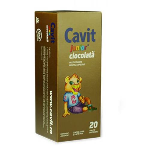 Cavit Junior Ciocolata Biofarm, 20 comprimate
