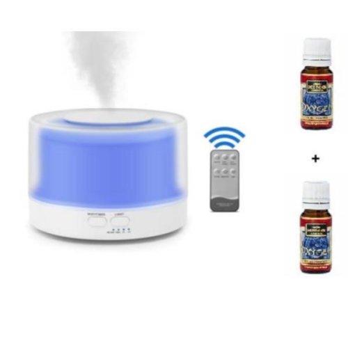 Oem - Difuzor aromaterapie transparent - umidificator cu ultrasunete lampa de veghe cu telecomanda 500 ml 16 ore silentios alb cu 2 uleiuri aromate