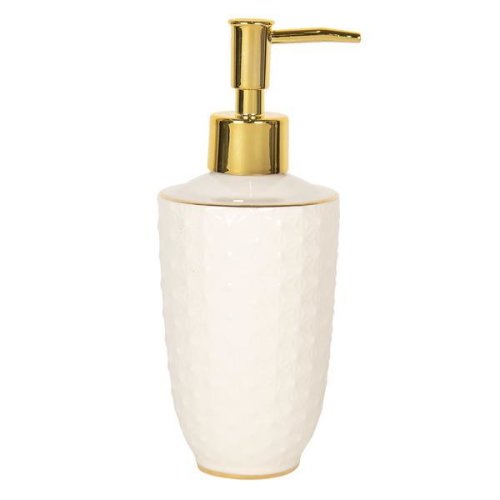 Dispenser ceramica alb auriu pentru sapun Diametru 7 cm x 19 cm