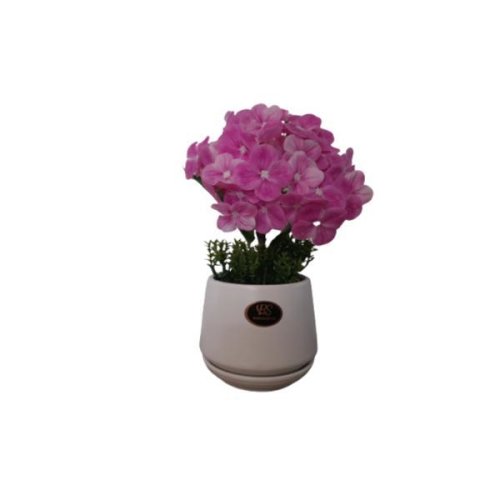 Hortensie roz artificiala decorativa in ghiveci ceramic, 23 cm