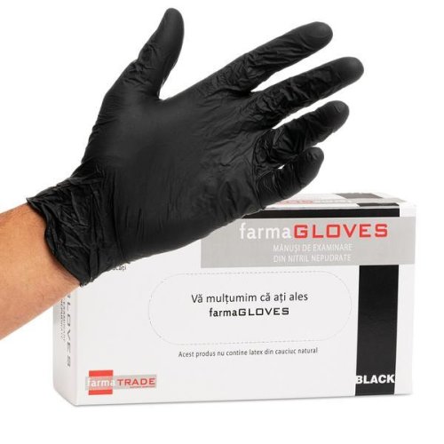 Manusi de examinare nepudrate din nitril negru, Farma Gloves, Marimea S, 100buc