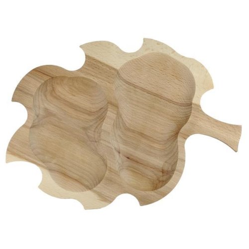 Platou forma Frunza, tava de servire cu 2 compartimente, lemn masiv, rustic - OnemisFlot