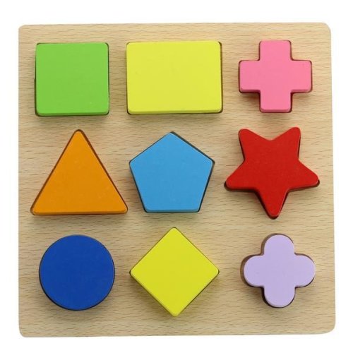 Puzzle forme geometrice A, lemn incastru, Montessori educational, 10 piese