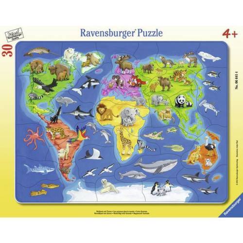 Puzzle harta lumii cu animale, 30 piese - Ravensburger