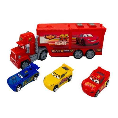 Set 3 masinute si 1 camion tip Cars, Shop Like A Pro®, multicolor, material plastic