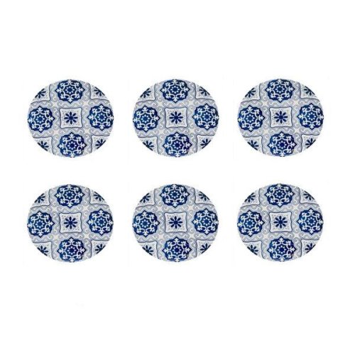 Set 6 farfurii albastre pentru servire din portelan, 19 cm