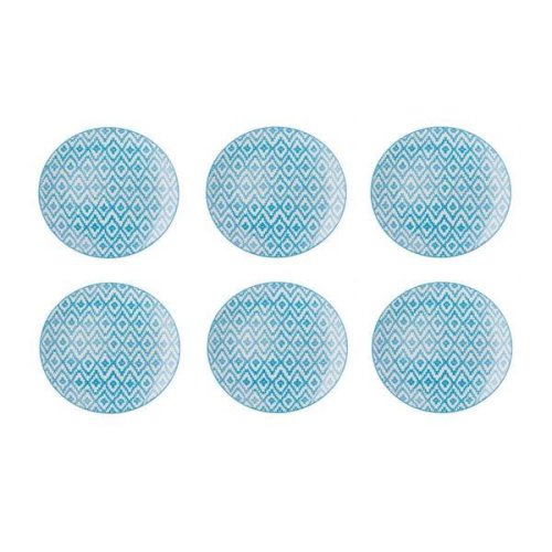 Set 6 farfurii albastre pentru servire din portelan cu design liniar , 19 cm