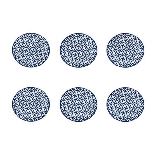 Set 6 farfurii albastre pentru servire din portelan cu design Romb, 19 cm