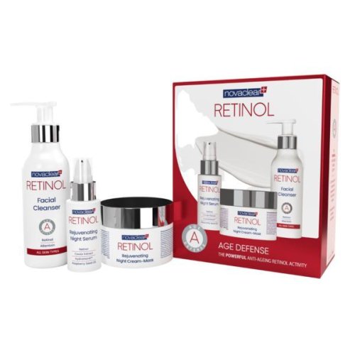 Set cosmetice pentru tratarea si preventia ridurilor cu retinol, Retinol Age Defense Box Novaclear(cleanser 150ml+ser 30ml+crema de noapte 50ml), 230ml