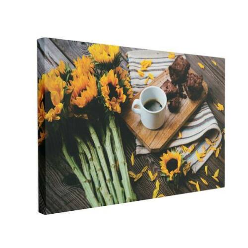 Tablou Canvas Cafea Langa Floarea Soarelui, 40 x 60 cm, 100% Bumbac