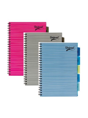 Set 3 caiete cu spirala si separatoare UniPads A4 dictando 200 pag roz albastru gri