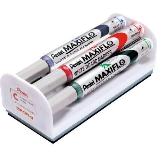 Set Maxiflo pentru tabla format din 4 markere asortate + burete magnetic