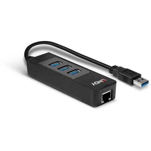 Hub USB 3 porturi, USB 3.0 + Gigabit Ethernet, Negru