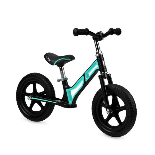 Bicicleta de echilibru, MoMi M00V Turquoise, Fara pedale, Reglabila,Cadru din aliaj de magneziu, Roti din spuma EVA, Absorbtie a socurilor