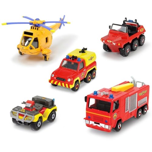 Dickie Toys - Set vehicule , Pompierul Sam, 4 masinute, Un elicopter