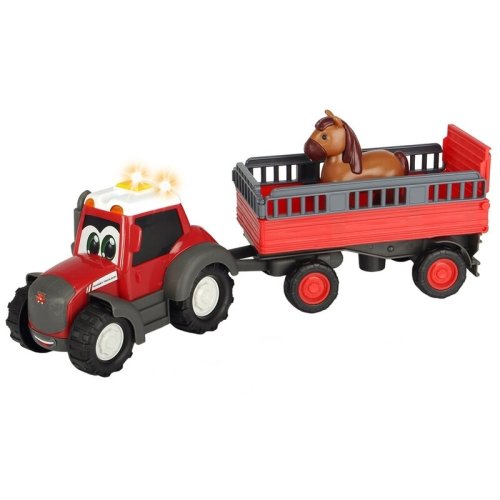 Dickie Toys - Tractor Happy Ferguson Animal Trailer, Cu figurina, Cu remorca