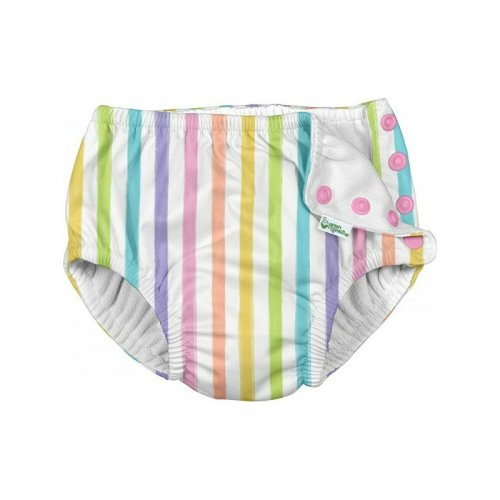 Rainbow Stripe 24 luni - Slip fete refolosibil SPF 50+ cu capse si volanase Green Sprouts by iPlay