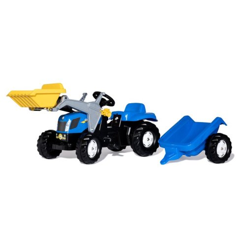 Tractor cu pedale, cupa si remorca, rollyKid NEW HOLLAND, albastru