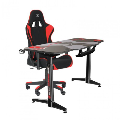 Bundle scaun gaming Torin Txt + Birou gaming Radiance Red; Scaun Torin, ajustabil, material textil, piston pe gaz, manere reglabile, baza stea cu 5 picioare, greutate maxima admisa 150Kg, perne detasa