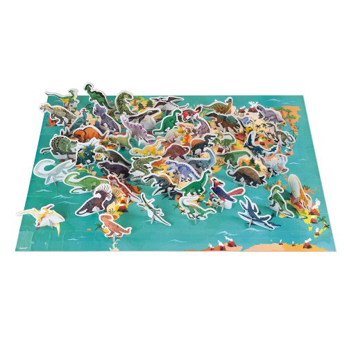 Set Puzzle uriaș din carton cu 200 de piese, 50 de dinozauri 3D și 1 poster