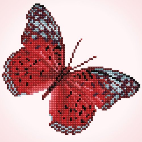 Tablou cu diamante –Fluture roșu cu gri, 23 x 23 cm 