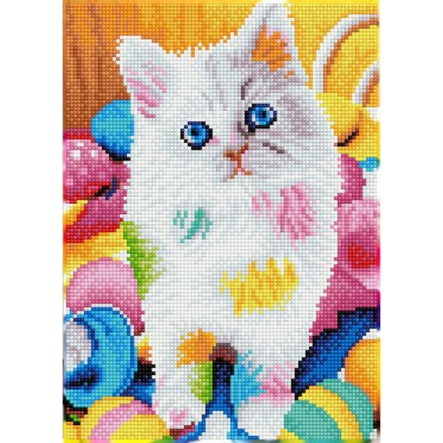 Tablou cu diamante – Pisicuța pictoriță, 35 x 25 cm