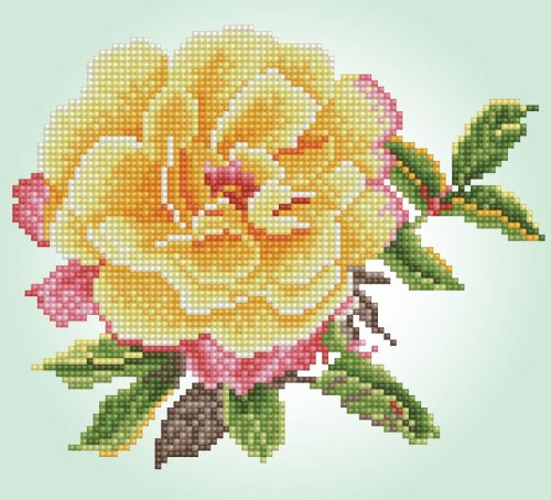 Tablou cu diamante –Trandafir galben înflorit, 23 x 25 cm